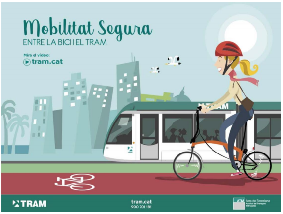 Campaa para fomentar la convivencia entre bicicletas y tranvas en Barcelona