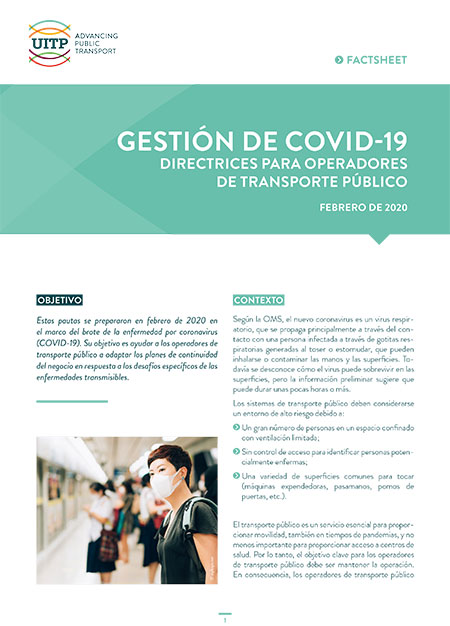 La Uni�n Internacional Transporte P�blico publica la hoja informativa Gesti�n de Covid-19