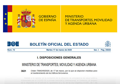 Pr�rroga de la vigencia de las habilitaciones ferroviarias durante el estado de alarma